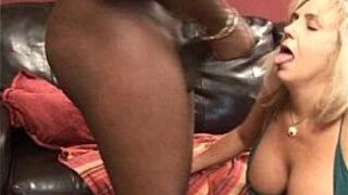 Mature blonde milf sucks black dick - porn video