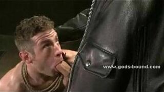 Gay man is bound in leather and fucked - porn video