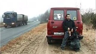 horny whore sucks cock on the road - porn video