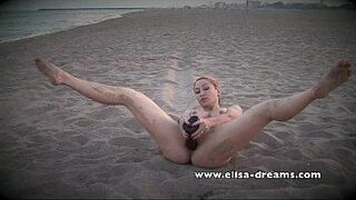 Naked and dirty with my huge black sextoy on the beach - porn video